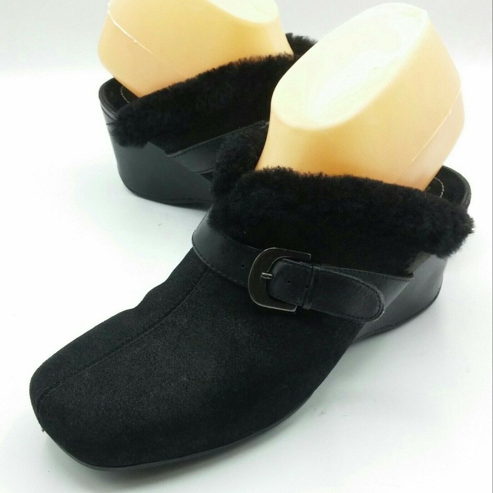Rockport Women's 6.5 Clogs Mules Faux Fur Black